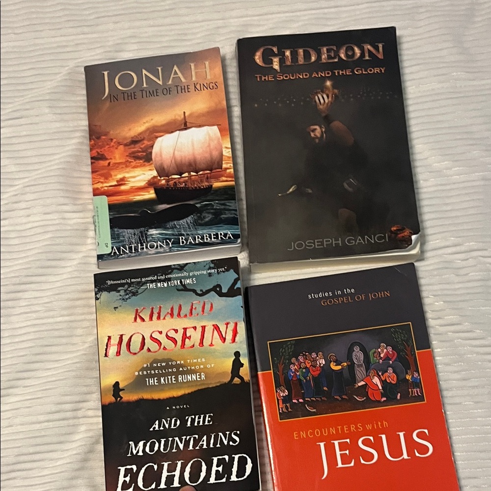 4 books, Jonah, Gideon , encounters with Jesus, plus one touching novel